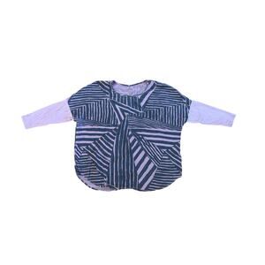 Vintage Women 2 UNO Danmark Purple Black Stripe Blouse Shirt Top Lagenlook